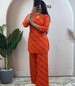 Orange pure soft rayon cotton kurti palazzo dupatta