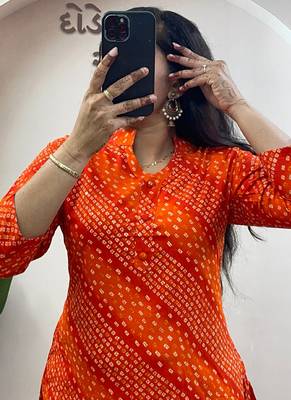 Orange pure soft rayon cotton kurti palazzo dupatta 2