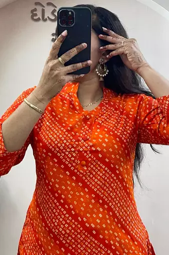 Orange pure soft rayon cotton kurti palazzo dupatta