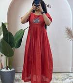 Orange pure mul cotton handwork kurti with designer sleeves