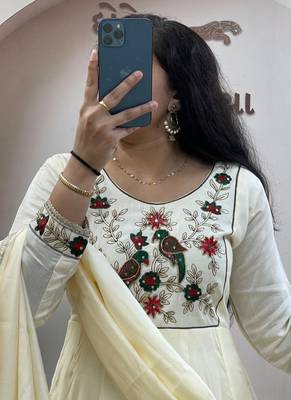 Cream roman chanderi silk anarkali suit with dupatta 2