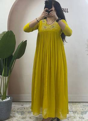 Yellow georgette long kurti 1