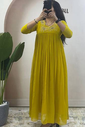 Yellow georgette long kurti