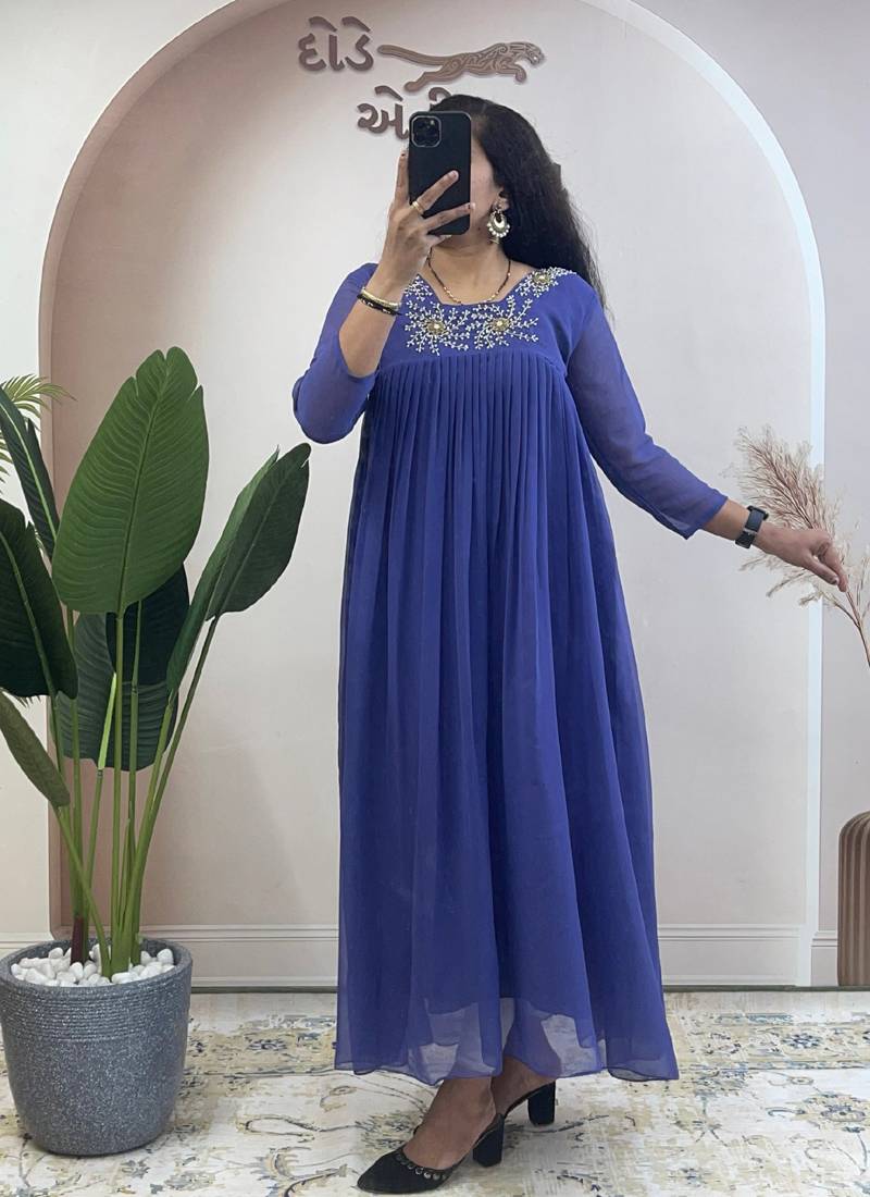 Blue georgette long kurti