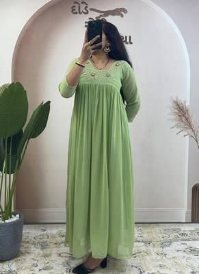 Light green georgette long kurti 1
