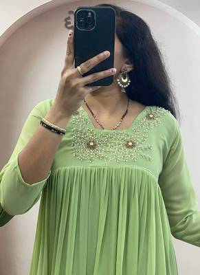Light green georgette long kurti 2