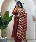 Brown pure mul chanderi anarkali suit dupatta