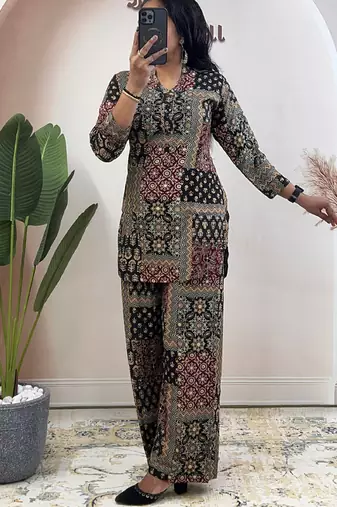 Black pure soft rayon cotton kurti with pant