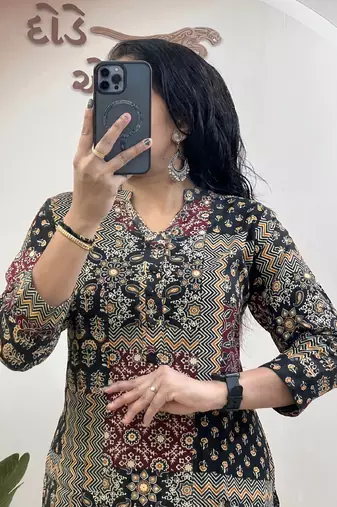 Black pure soft rayon cotton kurti with pant