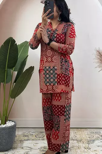 Maroon pure soft rayon cotton kurti with pant