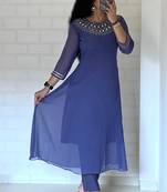 Blue georgette long kurti pant
