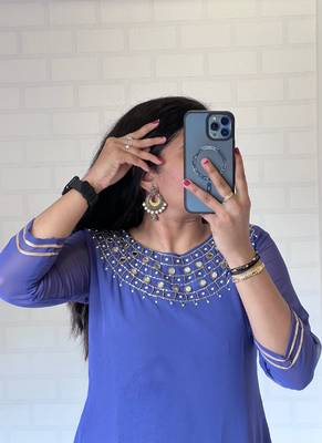 Blue georgette long kurti pant 2