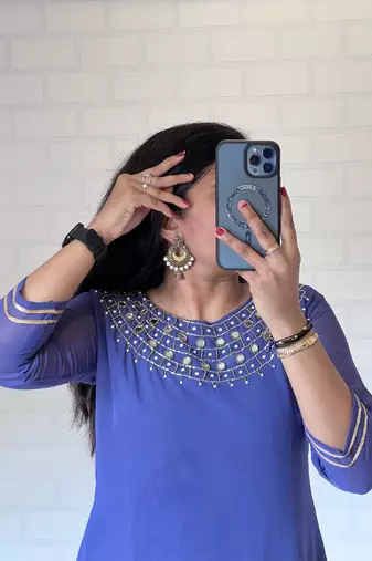 Blue georgette long kurti pant