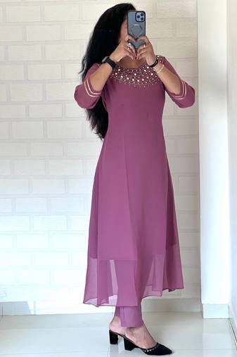 Lavender georgette long kurti pant