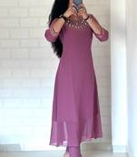 Lavender georgette long kurti pant