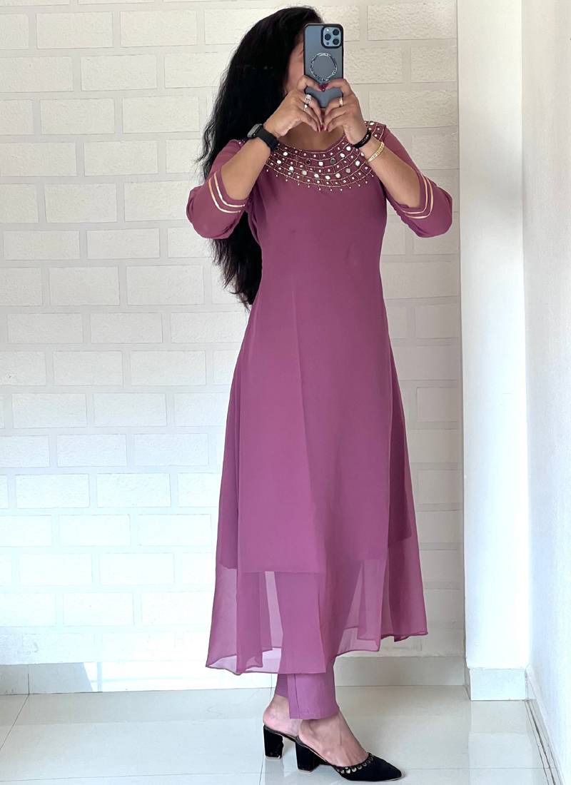 Lavender georgette long kurti pant
