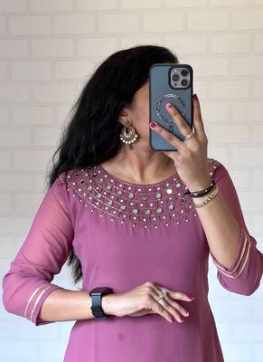 Lavender georgette long kurti pant 2