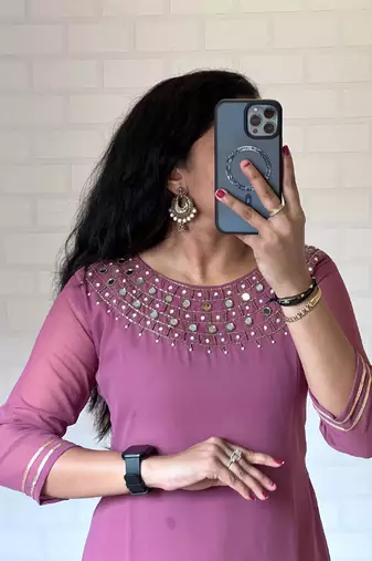 Lavender georgette long kurti pant