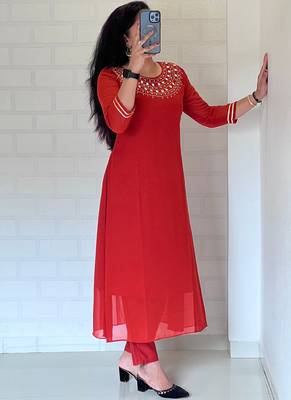Orange georgette long kurti pant 1