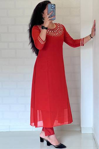 Orange georgette long kurti pant