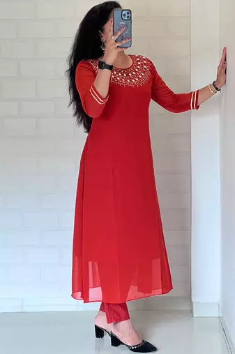 Orange georgette long kurti pant