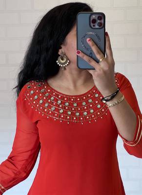 Orange georgette long kurti pant 2