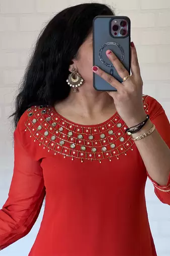 Orange georgette long kurti pant
