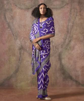 Ajrakh print satin georgette saree with bandhani combination  ethnic fusion elegance 1