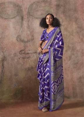 Ajrakh print satin georgette saree with bandhani combination  ethnic fusion elegance 2