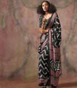 Ajrakh print satin georgette saree with bandhani combination – ethnic fusion elegance