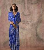 Ajrakh print satin georgette saree with bandhani combination – ethnic fusion elegance