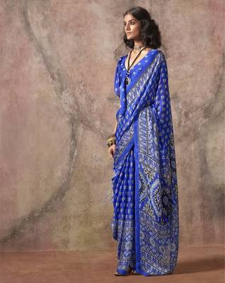 Ajrakh print satin georgette saree with bandhani combination  ethnic fusion elegance 2