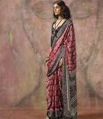 Ajrakh print satin georgette saree with bandhani combination – ethnic fusion elegance