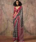 Ajrakh print satin georgette saree with bandhani combination – ethnic fusion elegance