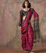 Ajrakh print satin georgette saree with bandhani combination – ethnic fusion elegance