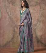 Ajrakh print satin georgette saree with bandhani combination – ethnic fusion elegance