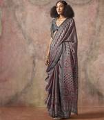 Ajrakh print satin georgette saree with bandhani combination     ethnic fusion elegance