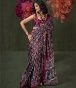 Printed ajrakh satin crepe saree – traditional art with a modern touch