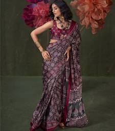 Printed ajrakh satin crepe saree  art with a modern touch