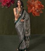 Printed ajrakh satin crepe saree – traditional art with a modern touch
