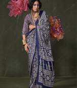 Printed ajrakh satin crepe saree – traditional art with a modern touch