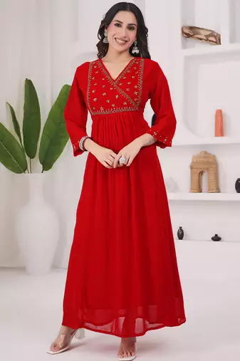 Red georgette long kurti