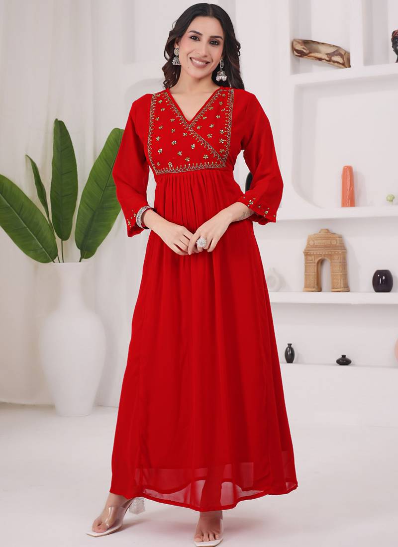 Red georgette long kurti