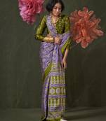 Printed ajrakh satin crepe saree – traditional art with a modern touch