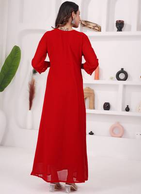 Red georgette long kurti 2