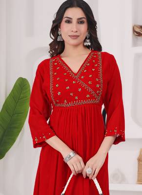 Red georgette long kurti 3