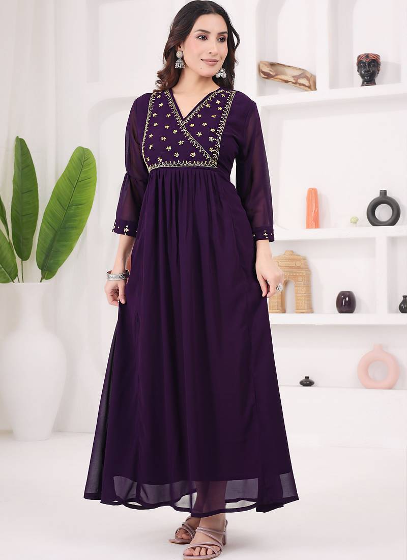 Purple georgette long kurti