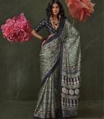 Printed ajrakh satin crepe saree – traditional art with a modern touch