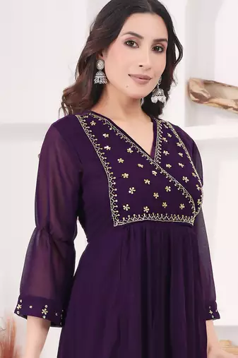Purple georgette long kurti