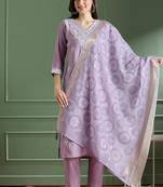 Lavender roman silk kurti pant dupatta set